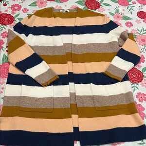 Madewell Striped Cardigan in Navy, Cream, and Tan